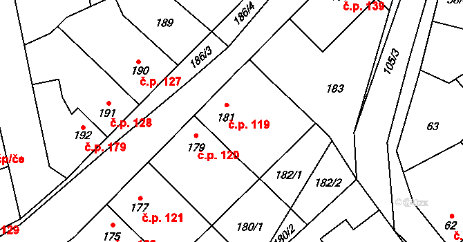 Svinařov 119 na parcele st. 181 v KÚ Svinařov u Kladna, Katastrální mapa
