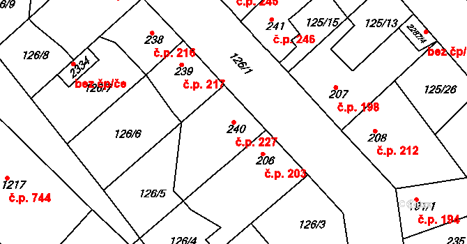 Lobeček 227, Kralupy nad Vltavou na parcele st. 240 v KÚ Lobeček, Katastrální mapa