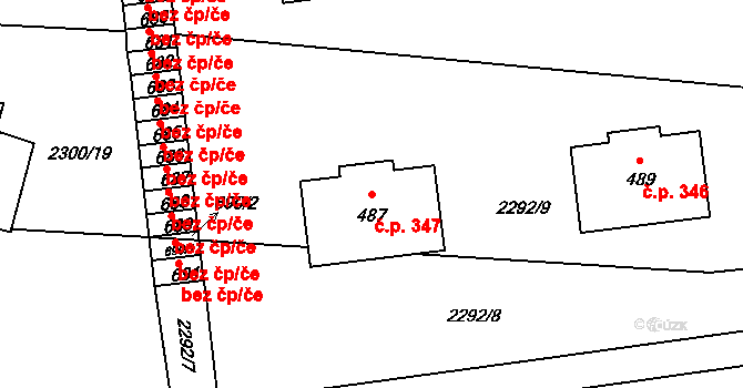 Kožlany 347 na parcele st. 487 v KÚ Kožlany, Katastrální mapa