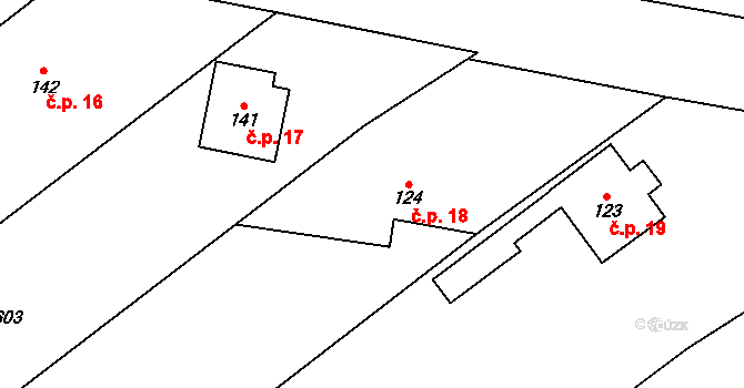 Zastávka 18, Přeštice na parcele st. 124 v KÚ Žerovice, Katastrální mapa