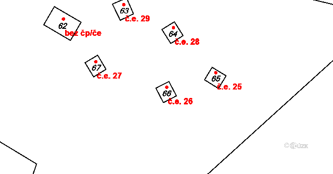 Ostrovec 26, Ostrovec-Lhotka na parcele st. 66 v KÚ Ostrovec u Terešova, Katastrální mapa