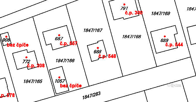 Strašice 548 na parcele st. 688 v KÚ Strašice, Katastrální mapa