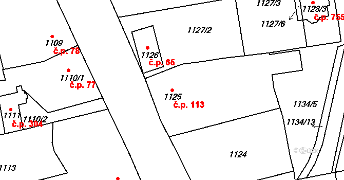 Tlučná 113 na parcele st. 1125 v KÚ Tlučná, Katastrální mapa