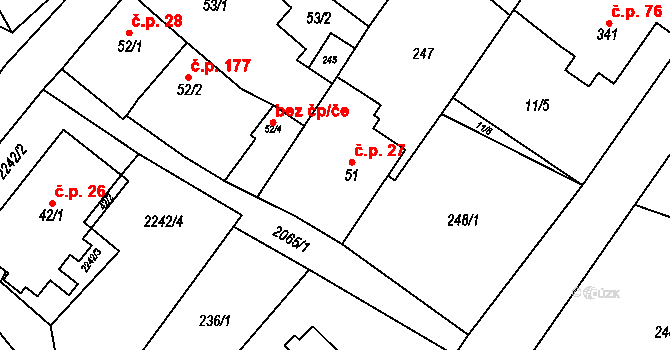 Branná 27 na parcele st. 51 v KÚ Branná u Šumperka, Katastrální mapa