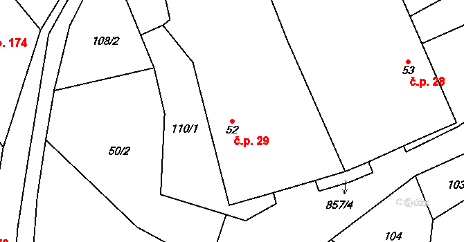 Hrabová 29 na parcele st. 52 v KÚ Hrabová u Dubicka, Katastrální mapa