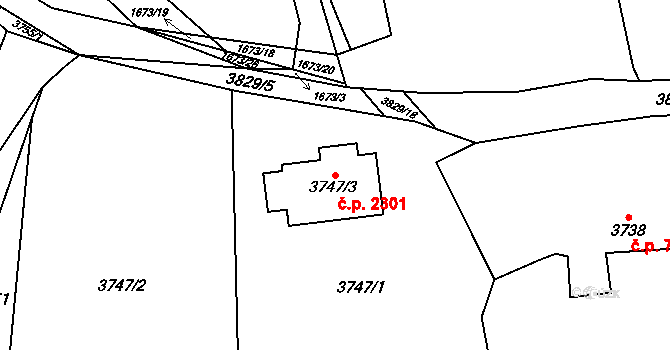 Černošice 2301 na parcele st. 3747/3 v KÚ Černošice, Katastrální mapa