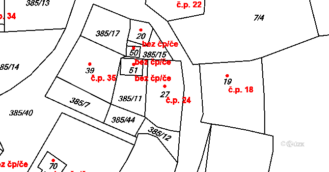 Jaroškov 24, Stachy na parcele st. 27 v KÚ Jaroškov, Katastrální mapa