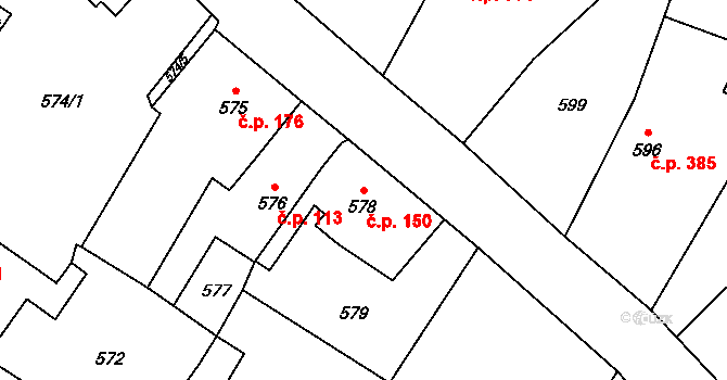 Klimkovice 150 na parcele st. 578 v KÚ Klimkovice, Katastrální mapa