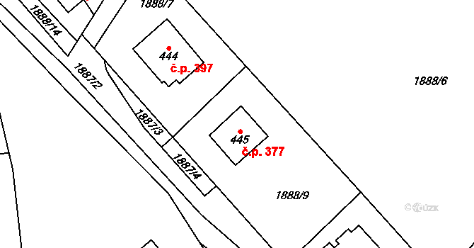 Lichnov 377 na parcele st. 445 v KÚ Lichnov u Nového Jičína, Katastrální mapa