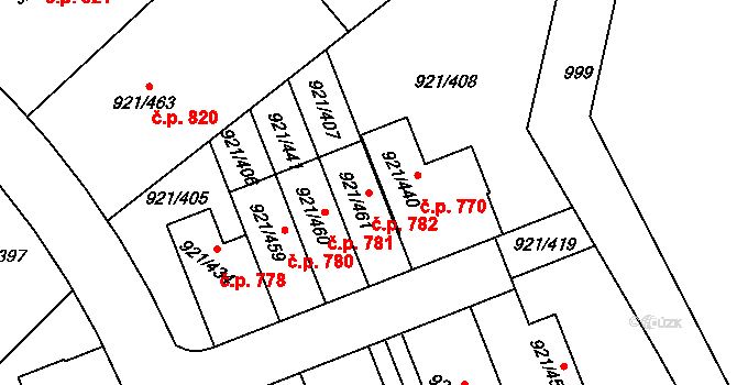 Hostavice 782, Praha na parcele st. 921/461 v KÚ Hostavice, Katastrální mapa