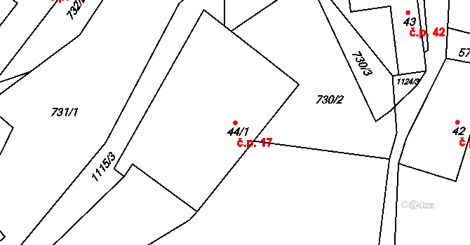 Lidmaň 17 na parcele st. 44/1 v KÚ Lidmaň, Katastrální mapa