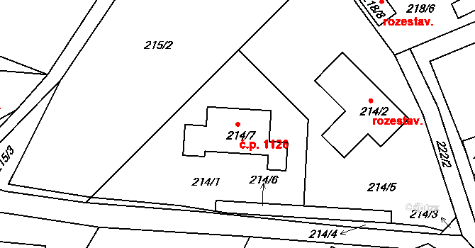 Srubec 1126 na parcele st. 214/7 v KÚ Srubec, Katastrální mapa