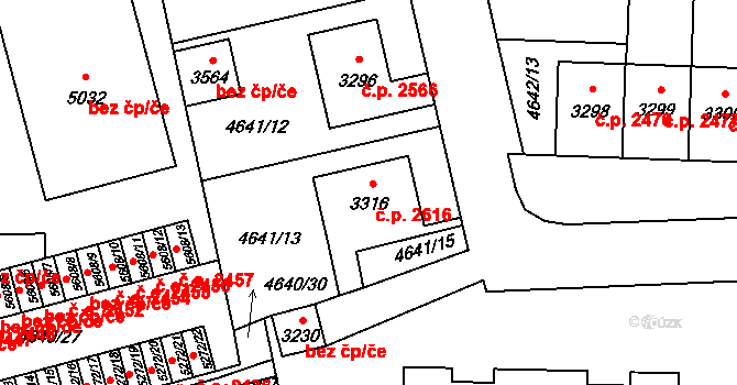 Žatec 2616 na parcele st. 3316 v KÚ Žatec, Katastrální mapa