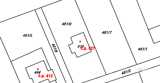 Jistebník 527 na parcele st. 919 v KÚ Jistebník, Katastrální mapa
