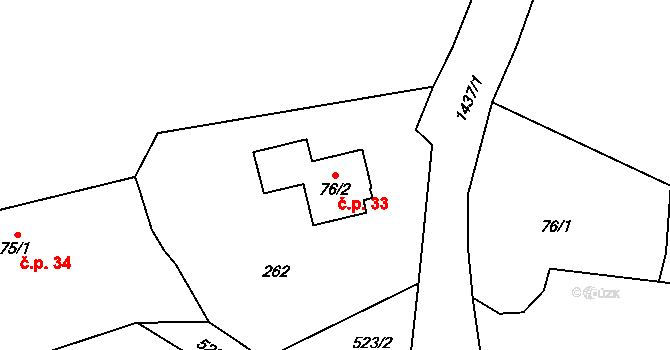Doudleby nad Orlicí 33 na parcele st. 76/2 v KÚ Doudleby nad Orlicí, Katastrální mapa