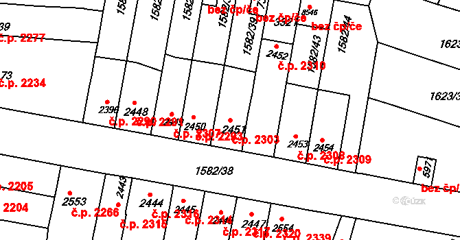 Kroměříž 2303 na parcele st. 2451 v KÚ Kroměříž, Katastrální mapa