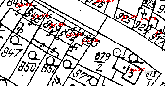 Kostelec na Hané 509 na parcele st. 853 v KÚ Kostelec na Hané, Katastrální mapa