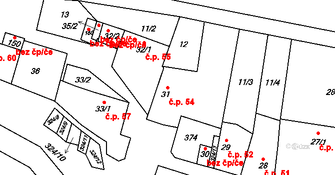 Běhařovice 54 na parcele st. 31 v KÚ Běhařovice, Katastrální mapa