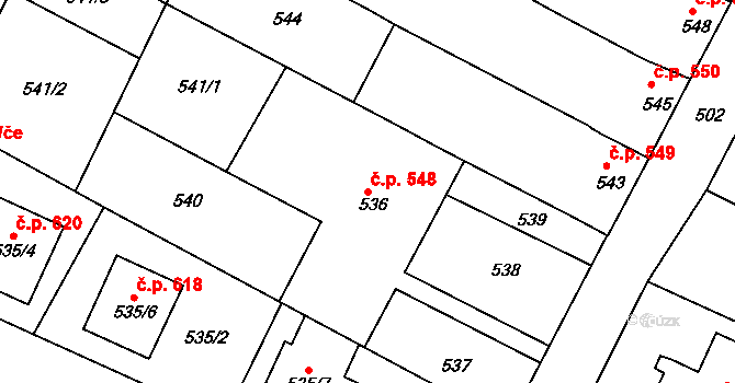 Jaroslavice 548 na parcele st. 536 v KÚ Jaroslavice, Katastrální mapa