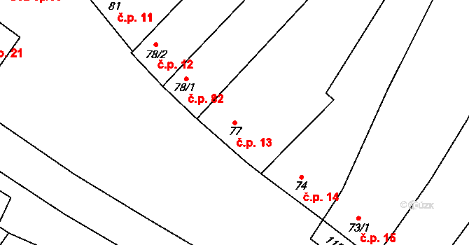Želetice 13 na parcele st. 77 v KÚ Želetice u Znojma, Katastrální mapa