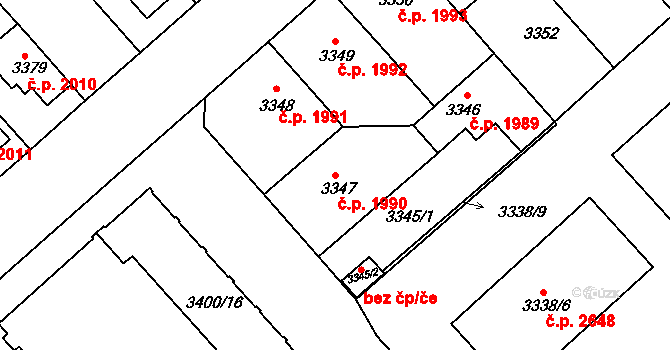 Znojmo 1990 na parcele st. 3347 v KÚ Znojmo-město, Katastrální mapa