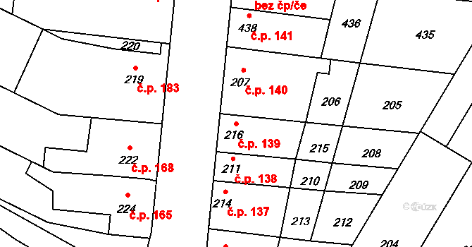 Přerov XII-Žeravice 139, Přerov na parcele st. 216 v KÚ Žeravice, Katastrální mapa