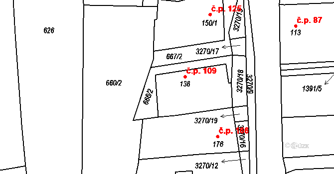 Olešnice 109 na parcele st. 138 v KÚ Olešnice u Trhových Svinů, Katastrální mapa