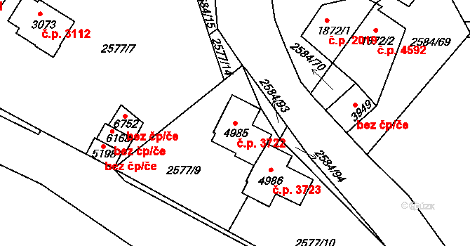 Jablonec nad Nisou 3722 na parcele st. 4985 v KÚ Jablonec nad Nisou, Katastrální mapa