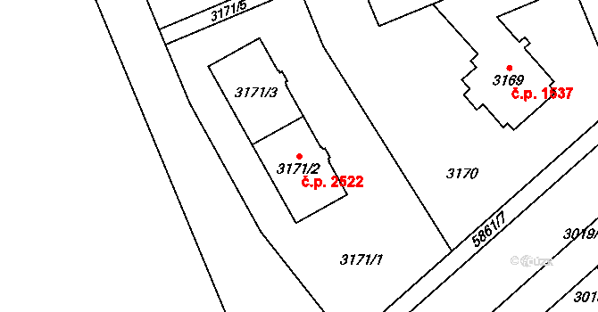 Jihlava 2522 na parcele st. 3171/2 v KÚ Jihlava, Katastrální mapa