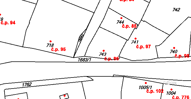 Sadská 96 na parcele st. 743 v KÚ Sadská, Katastrální mapa