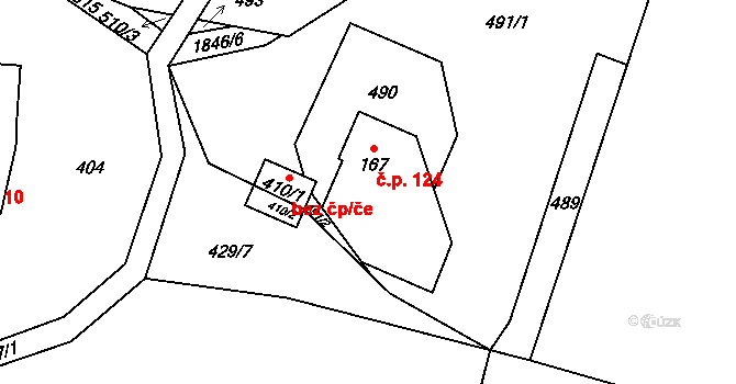Guty 124, Třinec na parcele st. 167 v KÚ Guty, Katastrální mapa