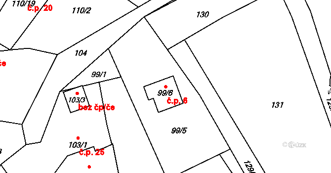 Dolní Líštná 6, Třinec na parcele st. 99/6 v KÚ Dolní Líštná, Katastrální mapa