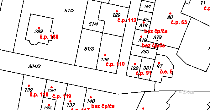 Hospozín 110 na parcele st. 126 v KÚ Hospozín, Katastrální mapa