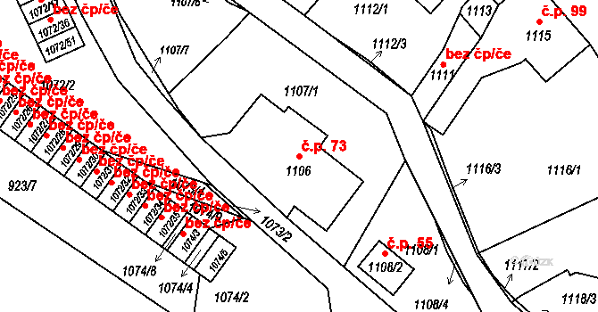 Arnultovice 73, Nový Bor na parcele st. 1106 v KÚ Arnultovice u Nového Boru, Katastrální mapa