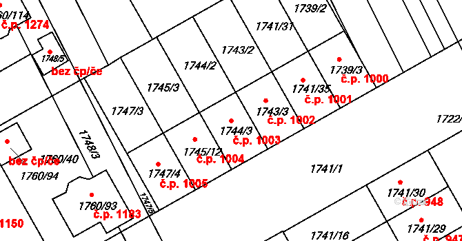 Rohatec 1003 na parcele st. 1744/3 v KÚ Rohatec, Katastrální mapa