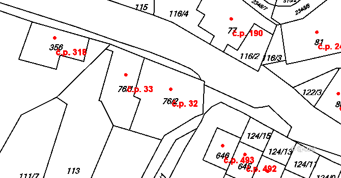Dolní Podluží 32 na parcele st. 76/2 v KÚ Dolní Podluží, Katastrální mapa