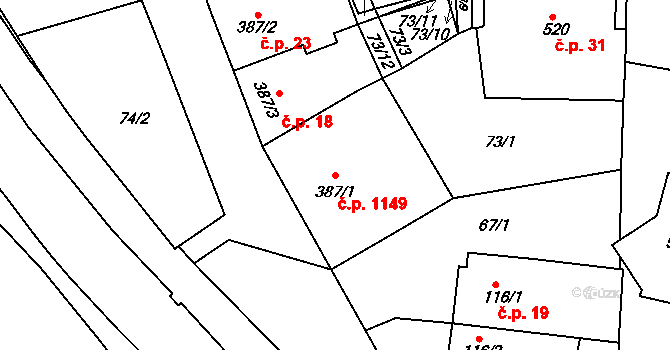 Veselí nad Moravou 1149 na parcele st. 387/1 v KÚ Veselí nad Moravou, Katastrální mapa