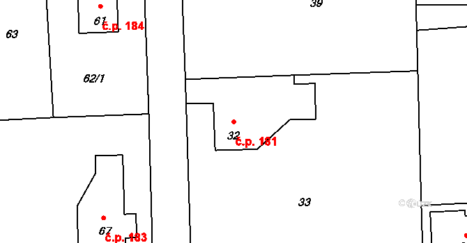 Hnojník 181 na parcele st. 32 v KÚ Hnojník, Katastrální mapa
