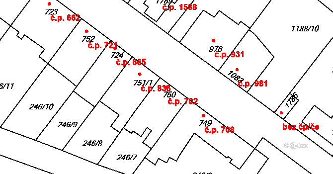 Brandýs nad Labem 702, Brandýs nad Labem-Stará Boleslav na parcele st. 750 v KÚ Brandýs nad Labem, Katastrální mapa