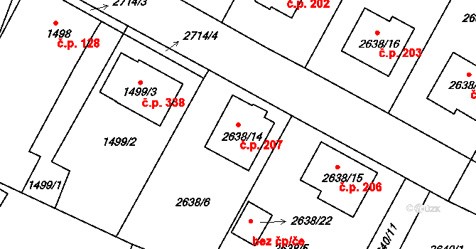 Dačice III 207, Dačice na parcele st. 2638/14 v KÚ Dačice, Katastrální mapa