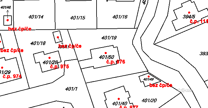 Třeboň II 976, Třeboň na parcele st. 401/50 v KÚ Třeboň, Katastrální mapa