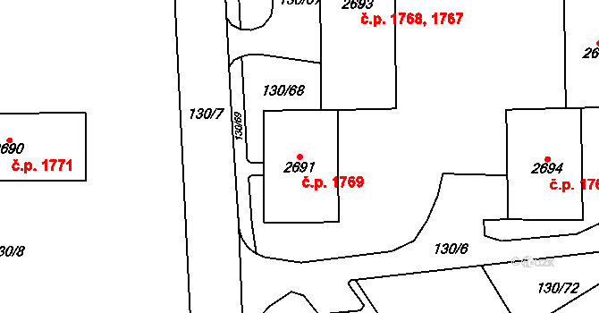 Kraslice 1769 na parcele st. 2691 v KÚ Kraslice, Katastrální mapa