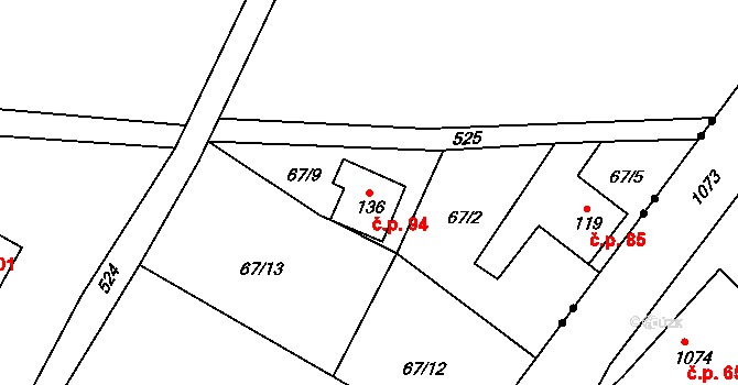 Dolní Sedlo 94, Hrádek nad Nisou na parcele st. 136 v KÚ Dolní Sedlo, Katastrální mapa