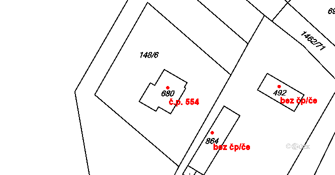 Raškovice 554 na parcele st. 680 v KÚ Raškovice, Katastrální mapa