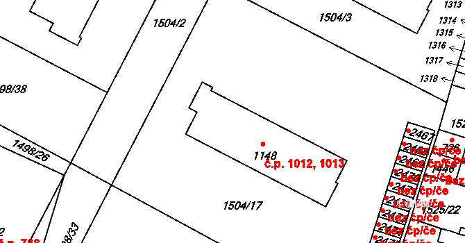 Třebechovice pod Orebem 1012,1013 na parcele st. 1148 v KÚ Třebechovice pod Orebem, Katastrální mapa