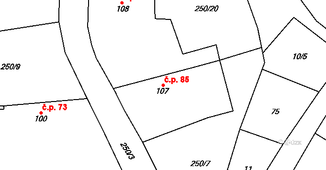 Třebovětice 85, Cerekvice nad Bystřicí na parcele st. 107 v KÚ Třebovětice, Katastrální mapa