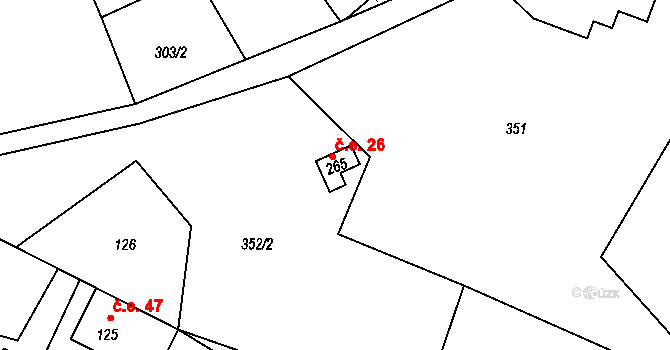 Prácheň 26, Kamenický Šenov na parcele st. 265 v KÚ Prácheň, Katastrální mapa
