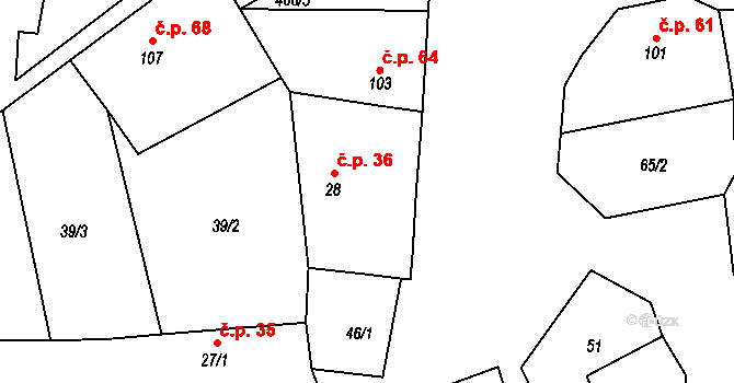 Dřemčice 36, Třebívlice na parcele st. 28 v KÚ Dřemčice, Katastrální mapa