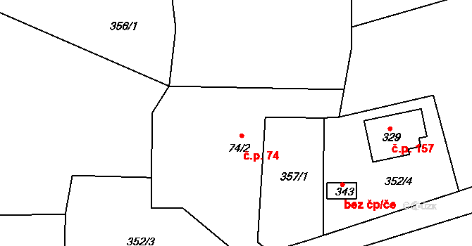 Bítouchov 74, Semily na parcele st. 74/2 v KÚ Bítouchov u Semil, Katastrální mapa