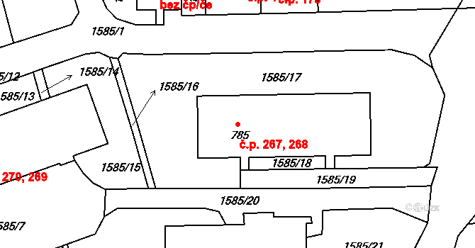 Děčín IX-Bynov 267,268, Děčín na parcele st. 785 v KÚ Bynov, Katastrální mapa